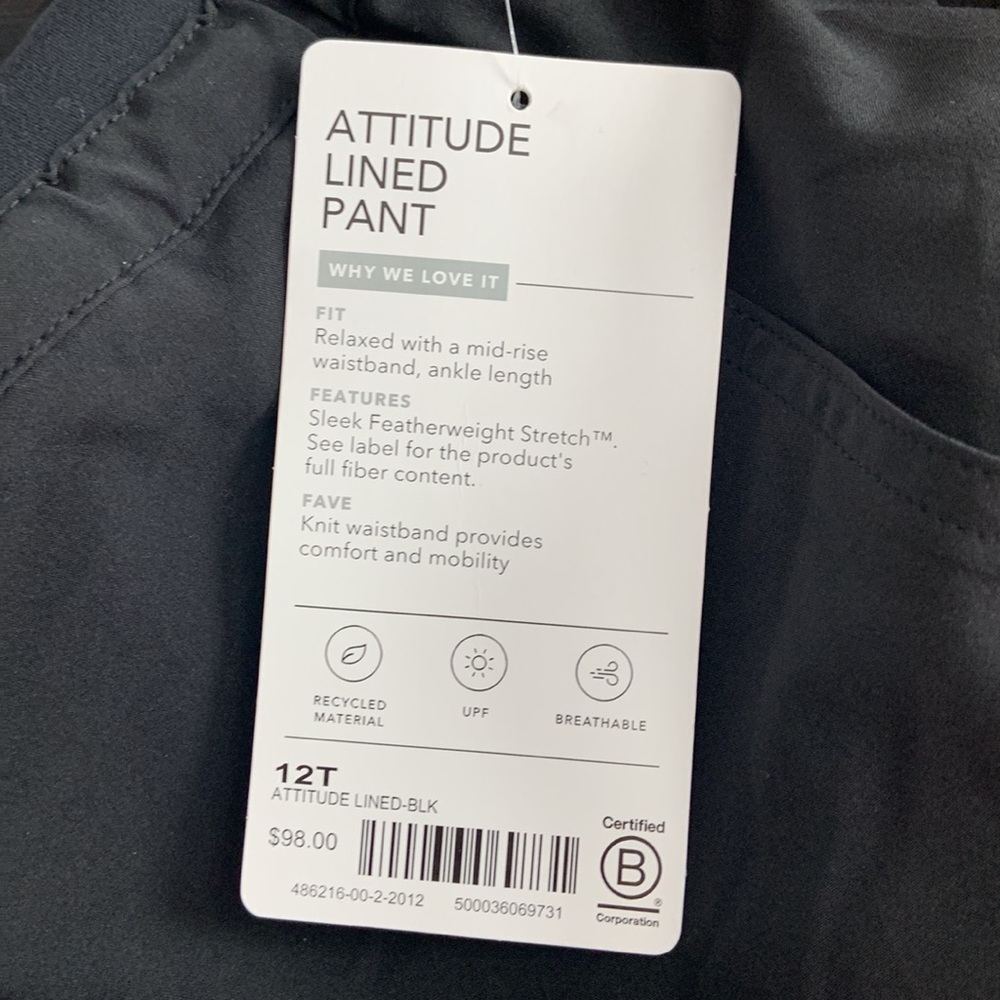 ATHLETA Attitude Lined Pant Black NWT - Picture 3 of 3